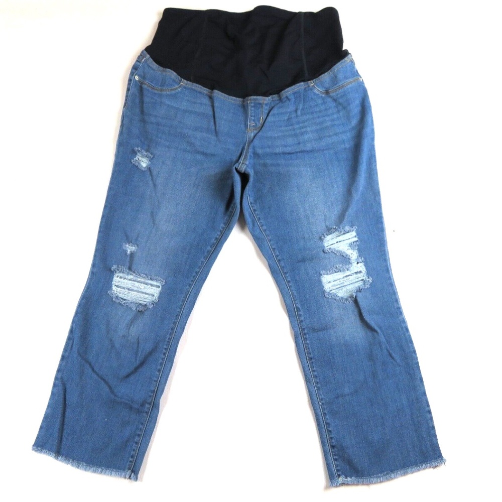 ISABEL MATERNITY by Ingrid & Isabel Straight Distressed cut-off Crop Jeans Sz 16